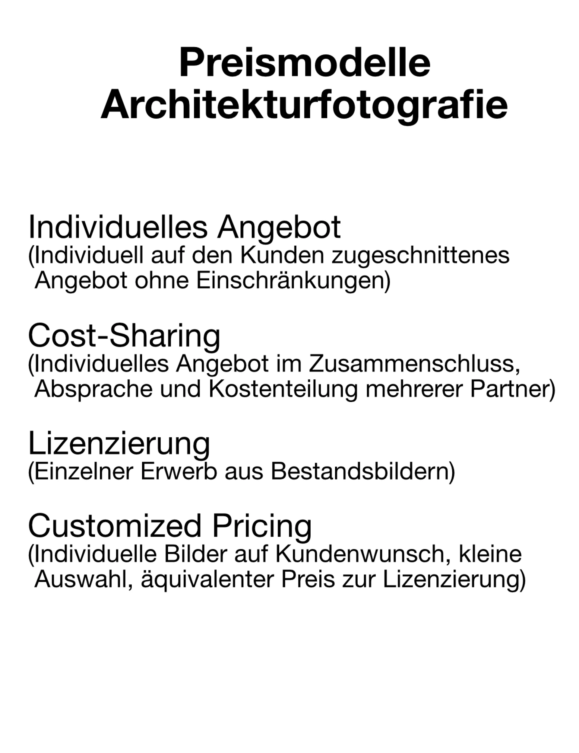 Übersicht Preismodelle Architekturfotografie
